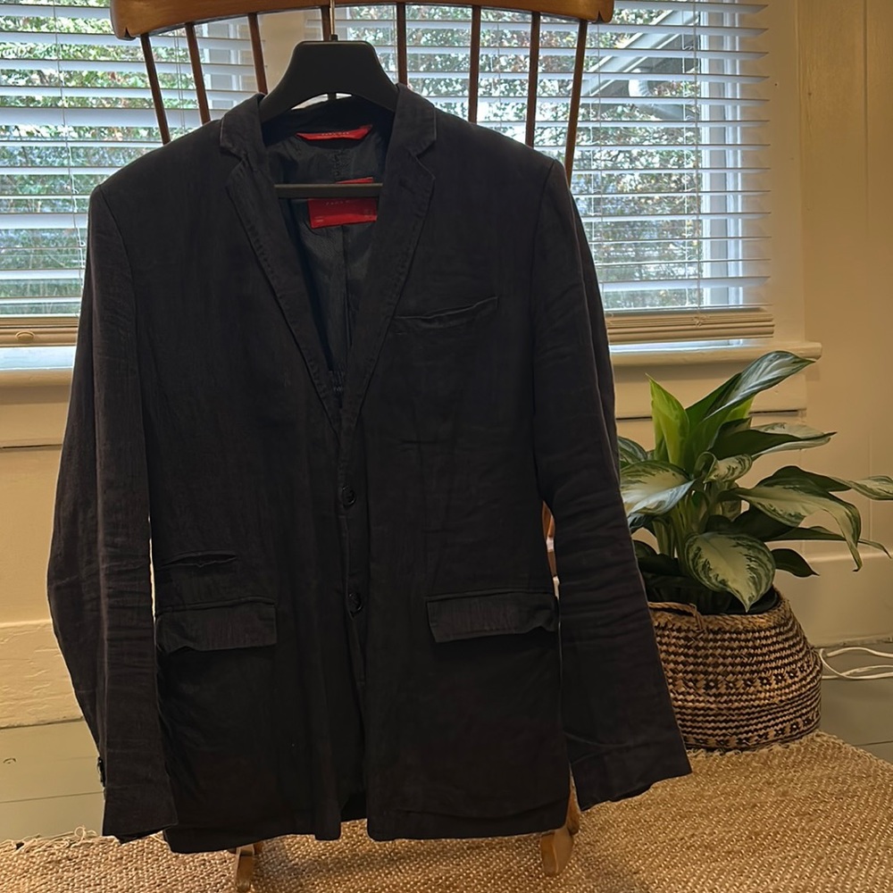 Zara Basic Navy Linen Suit / size large